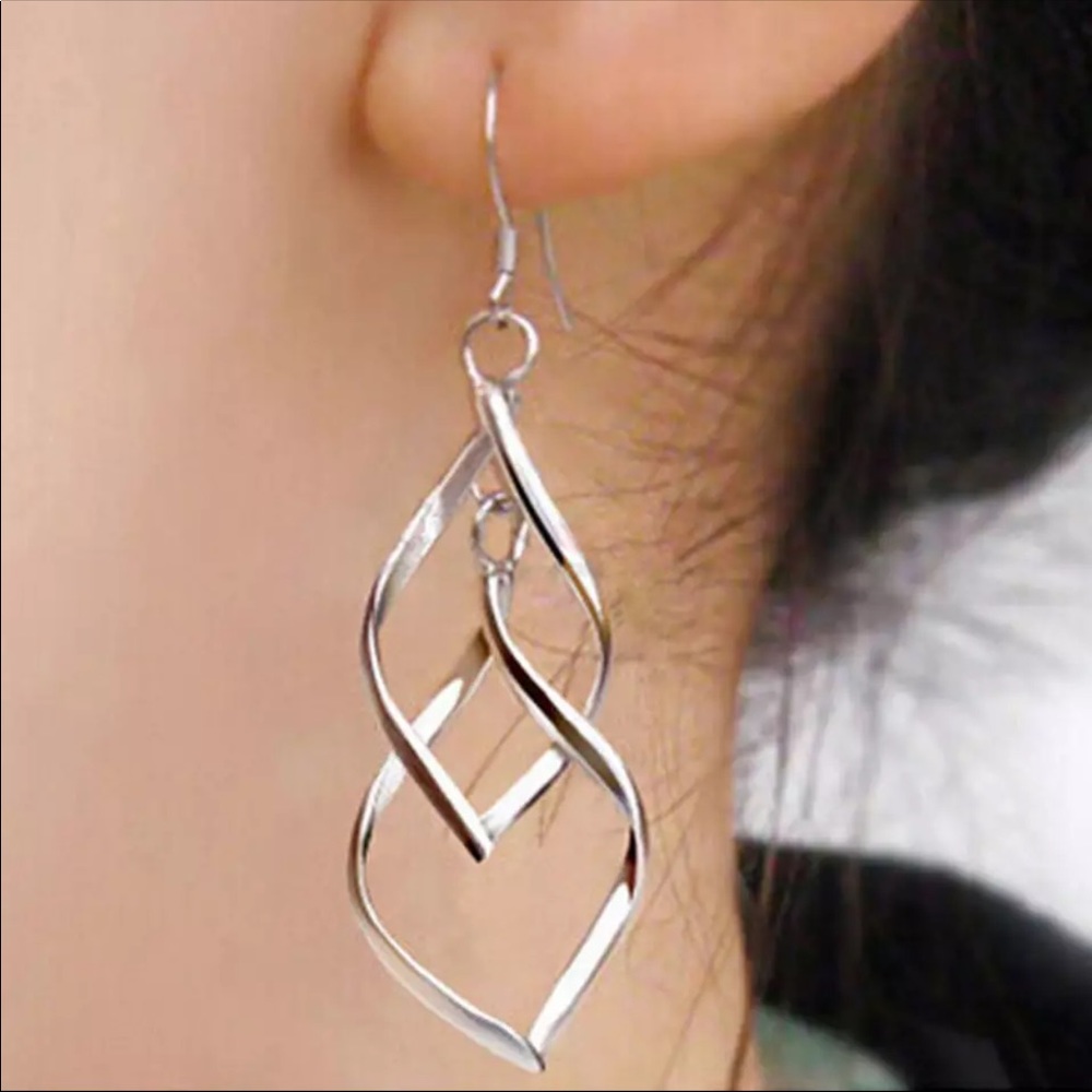 Silver Hoop Dangly Earrings - Picture 3 of 6